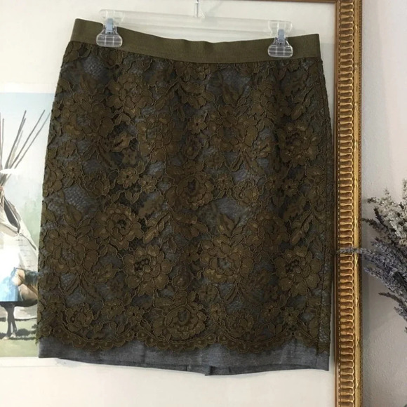 Loft Lace Pencil Skirt MIDI Petite Green Overlay - Picture 1 of 8